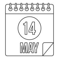 Calendar with the date 14th May icon outline style vector