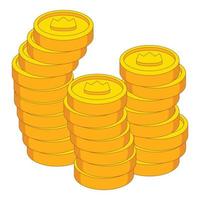 Stacks of coins with crown icon, cartoon style vector