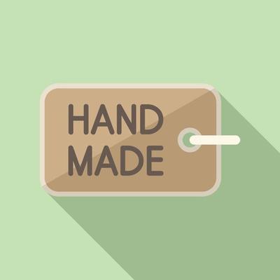 Hand made label icon flat vector. Cloth tag