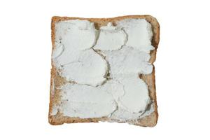 Bread has cream cheese on white background. photo