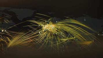 World map with different targets for cyber attack. Hacking and technology concept. Macro shooting at monitor pixels video