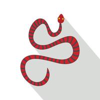 Red snake with blue stripes icon, flat style vector