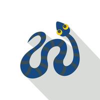 Blue snake with black stripes icon, flat style vector