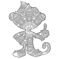 Monkey Mandala Coloring Page for Adults Floral Animal Coloring Book Isolated on White Background Antistress Coloring Page Vector Illustration