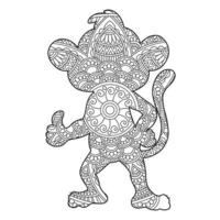 Monkey Mandala Coloring Page for Adults Floral Animal Coloring Book Isolated on White Background Antistress Coloring Page Vector Illustration