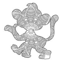 Monkey Mandala Coloring Page for Adults Floral Animal Coloring Book Isolated on White Background Antistress Coloring Page Vector Illustration