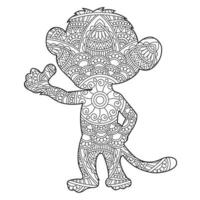 Monkey Mandala Coloring Page for Adults Floral Animal Coloring Book Isolated on White Background Antistress Coloring Page Vector Illustration