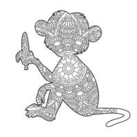 Monkey Mandala Coloring Page for Adults Floral Animal Coloring Book Isolated on White Background Antistress Coloring Page Vector Illustration