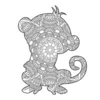 Monkey Mandala Coloring Page for Adults Floral Animal Coloring Book Isolated on White Background Antistress Coloring Page Vector Illustration