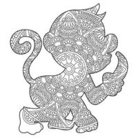 Monkey Mandala Coloring Page for Adults Floral Animal Coloring Book Isolated on White Background Antistress Coloring Page Vector Illustration