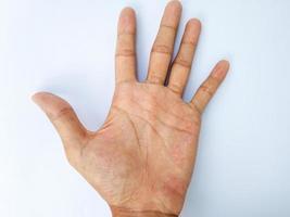 asian man palm on white isolated background photo