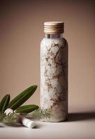 Cosmetic bottle packaging mockup. Natural marble stone background Product photo