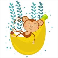 Cartoon Monkey Vector Illustration character  suitable for children's clothing designs