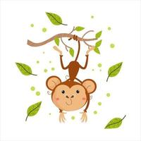Cartoon Monkey Vector Illustration character  suitable for children's clothing designs