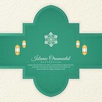 Islamic Arabic Green and White Background with Geometric pattern and Beautiful Ornament with Lanterns vector