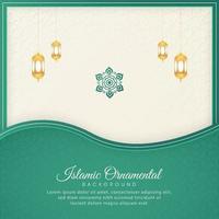 Islamic Ornamental Arabic White and Green Luxury Background with Geometric pattern and Beautiful Lanterns vector