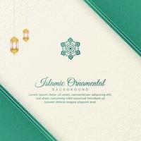 Islamic Ornamental Arabic White and Green Luxury Background with Geometric pattern and Beautiful Lanterns vector