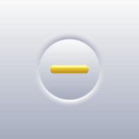 Minus button vector illustration. Symbol of yellow subtracttion straight line and rounded frame