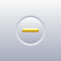 Minus button vector illustration. Symbol of yellow subtracttion straight line and rounded frame