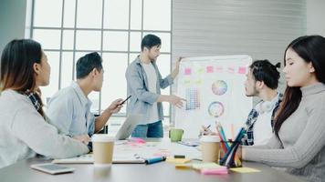 Group of casually dressed business people discussing ideas in the office. Creative professionals gathered at the meeting table for discuss the important issues of the new successful startup project. photo