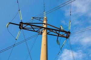 power transmission tower on blue sky background photo