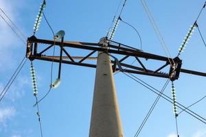 power transmission tower on blue sky background photo