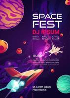 Space fest cartoon banner, music show or concert vector