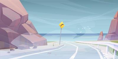 paisaje vectorial con camino a la playa del mar en la niebla vector