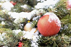 Christmas background of a Christmas tree decorated with Christmas toys. Winter holidays. New Year. photo