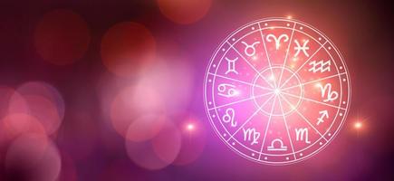 Zodiac signs inside of horoscope circle. Astrology in the sky with many stars and moons  astrology and horoscopes concept photo