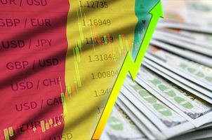 Guinea flag and chart growing US dollar position with a fan of dollar bills photo
