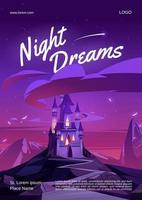 cartel de dibujos animados de sueños nocturnos con castillo mágico vector