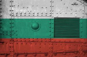 Bulgaria flag depicted on side part of military armored tank closeup. Army forces conceptual background photo