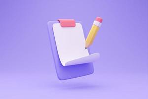 3D report paper clipboard. Note paper for checklist notes. 3D illustration. photo