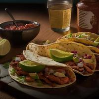 High angle mexican tacos on wooden background photo