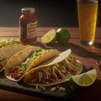 High angle mexican tacos on wooden background