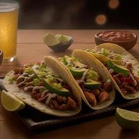 High angle mexican tacos on wooden background photo