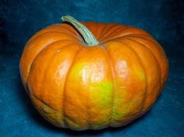 Big pumpkin on a dark background. Vegetables on the table. Preparing for Halloween. photo