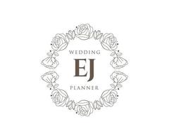 colección de logotipos de monograma de boda con letras iniciales ej, plantillas florales y minimalistas modernas dibujadas a mano para tarjetas de invitación, guardar la fecha, identidad elegante para restaurante, boutique, café en vector