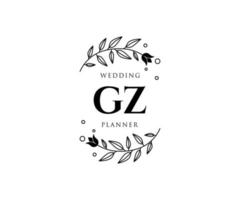 colección de logotipos de monograma de boda con letras iniciales gz, plantillas florales y minimalistas modernas dibujadas a mano para tarjetas de invitación, guardar la fecha, identidad elegante para restaurante, boutique, café en vector