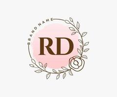 logo femenino inicial rd. utilizable para logotipos de naturaleza, salón, spa, cosmética y belleza. elemento de plantilla de diseño de logotipo de vector plano.