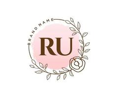 Initial RU feminine logo. Usable for Nature, Salon, Spa, Cosmetic and Beauty Logos. Flat Vector Logo Design Template Element.