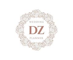 colección de logotipos de monograma de boda con letras iniciales dz, plantillas florales y minimalistas modernas dibujadas a mano para tarjetas de invitación, guardar la fecha, identidad elegante para restaurante, boutique, café en vector