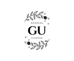 GU Initials letter Wedding monogram logos collection, hand drawn modern minimalistic and floral templates for Invitation cards, Save the Date, elegant identity for restaurant, boutique, cafe in vector