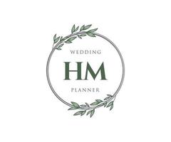 colección de logotipos de monograma de boda con letras iniciales de hm, plantillas florales y minimalistas modernas dibujadas a mano para tarjetas de invitación, guardar la fecha, identidad elegante para restaurante, boutique, café en vector