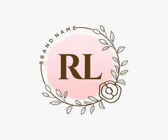 logotipo femenino inicial rl. utilizable para logotipos de naturaleza, salón, spa, cosmética y belleza. elemento de plantilla de diseño de logotipo de vector plano.