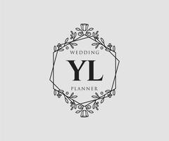 colección de logotipos de monograma de boda con letras iniciales de yl, plantillas florales y minimalistas modernas dibujadas a mano para tarjetas de invitación, guardar la fecha, identidad elegante para restaurante, boutique, café en vector