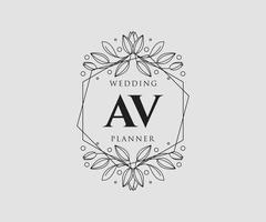 AV Initials letter Wedding monogram logos collection, hand drawn modern minimalistic and floral templates for Invitation cards, Save the Date, elegant identity for restaurant, boutique, cafe in vector