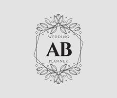 colección de logotipos de monogramas de boda con letras iniciales ab, plantillas florales y minimalistas modernas dibujadas a mano para tarjetas de invitación, guardar la fecha, identidad elegante para restaurante, boutique, café en vector