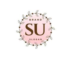 Initial SU feminine logo. Usable for Nature, Salon, Spa, Cosmetic and Beauty Logos. Flat Vector Logo Design Template Element.